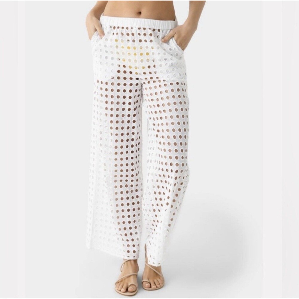Solid & Striped Delany Eyelet Swim Coverup Pants NWT Marshmallow White Sz XL